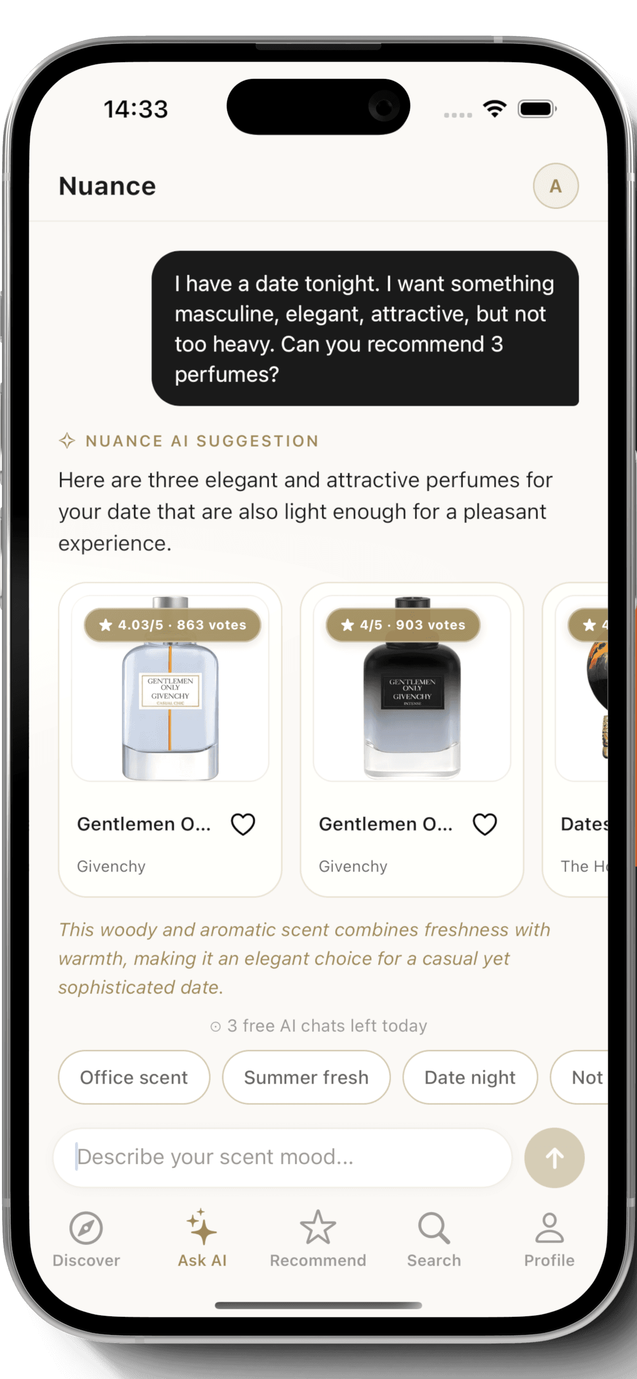Nuance app — Ask AI for personalized perfume recommendations